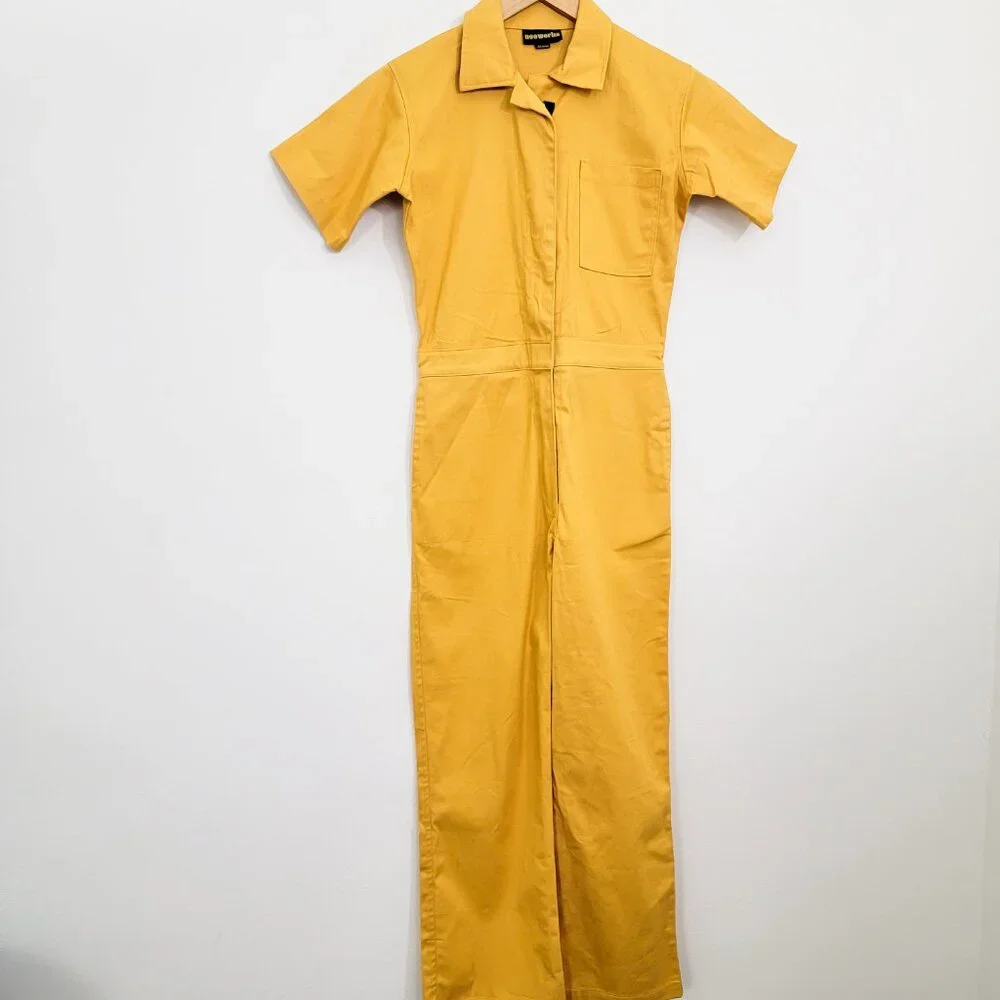 Nooworks Short Sleeve Coveralls Jumpsuit Mustard Yellow XXS - Picture 2 of 8